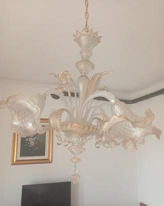 lampadario vetro murano  cristallo oro 24k