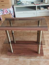Mobiletto in legno e vetro con ruote