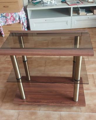 Mobiletto in legno e vetro con ruote