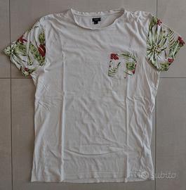 T-Shirt bianca fiori OVS taglia XL
