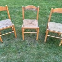 3 sedie in legno con seduta in paglia
