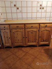 credenza legno di pino , tre moduli, 4 ante