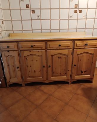 credenza legno di pino , tre moduli, 4 ante