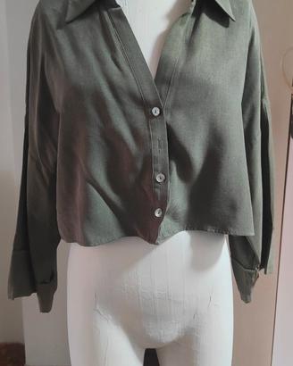 Camicia corta verde oliva marca Zara