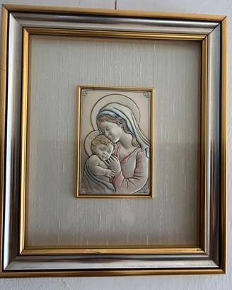 Quadro Madonna con bambino in argento fatto a mano