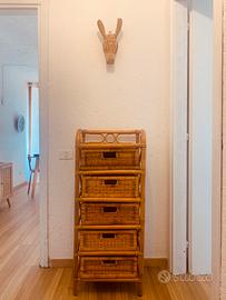 Cassettiera in bambù/vimini con 5 cassetti
