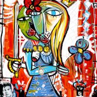 Ritratti di donne simili a picasso olio su tela