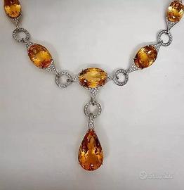 COLLANA ORO 18KT CON CITRINO 3 CT E DIAMANTI