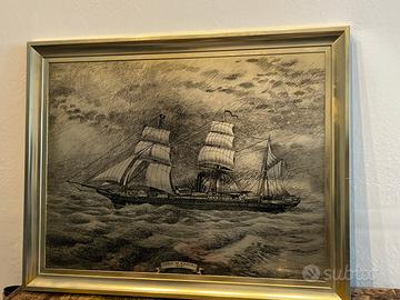 Quadro in metallo con incisione "Ciudad de Cadiz"