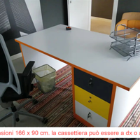 Scrivania Ufficio Design Bianco e Arancione 160x80