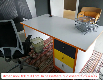 Scrivania Ufficio Design Bianco e Arancione 160x80