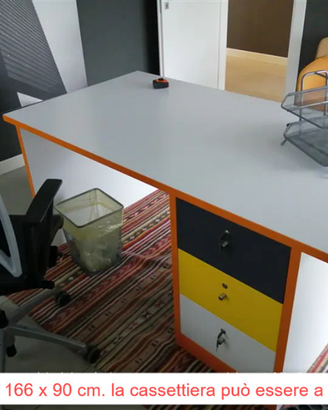 Scrivania Ufficio Design Bianco e Arancione 160x80