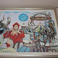 quadro Lama N. pittura onirica e futuristicoa