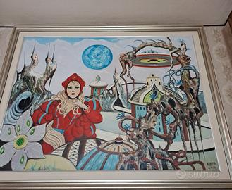 quadro Lama N. pittura onirica e futuristicoa