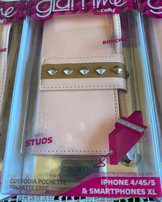 Tre custode Pochette rosa con borchie