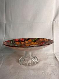 Piatto Alzato Natalizio Vetro Decorato Biscotti