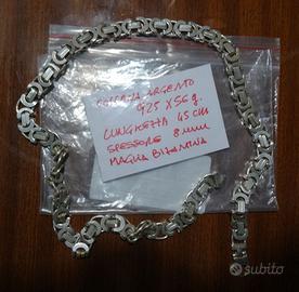 collana argento massiccio 925 maglia bizantina 56g