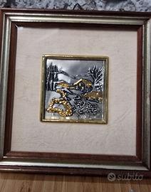 Coppia quadretti vintage argento 999 e foglia oro