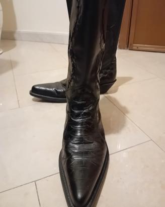 Stivali Texani Cowboy Trapuntati a Fiamma Vera Pelle Made in Italy NER – Calzature