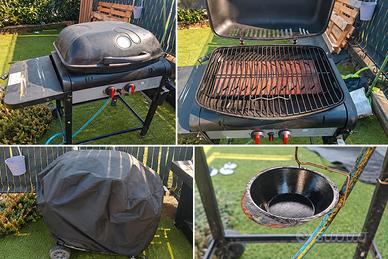 Barbecue a gas 3 fuochi con coperchio e telo