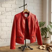 Giacca biker, Terranova, rossa, similpelle, S