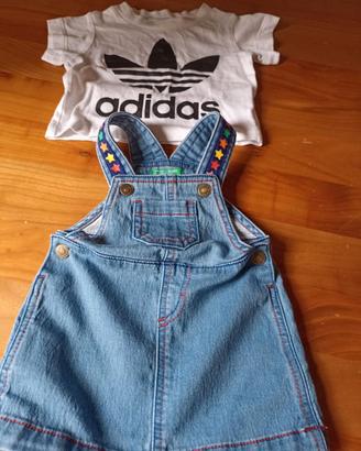 Salopette jeans BENETTON 3-6 mesi +magliet ADIDAS