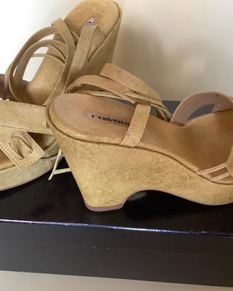 Sandali zeppa in pelle Cervone Made in Italy