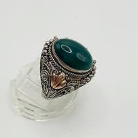 Anello agata, argento e oro