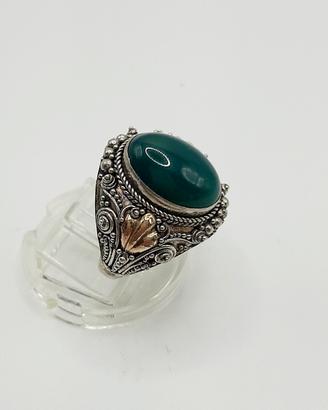 Anello agata, argento e oro