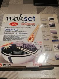 Wok pentola set antiaderente in acciaio 