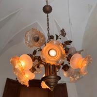 Lampadario floreale oro vintage anni ’70 – 6 luci