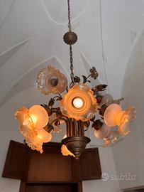 Lampadario floreale oro vintage anni ’70 – 6 luci