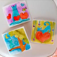 3 biglietti d'auguri Dipinti a mano tema gatti 