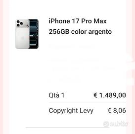 i phone 17 pro max NUOVO MAI USATO 
