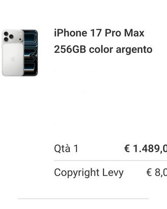 i phone 17 pro max NUOVO MAI USATO 