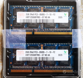 2X 2gb (tot 4gb) RAM Sodimm DDR3 PC3-8500 1066MHZ