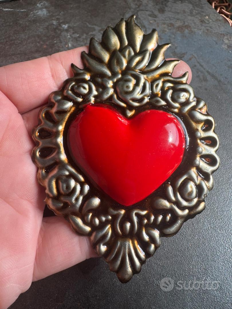 Decoro Natalizio Cuore con Angeli Argento da Appendere H.10 cm