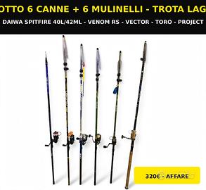 Lotto 6 Canne + 6 Mulinelli Trota Lago 4.00-4.70m