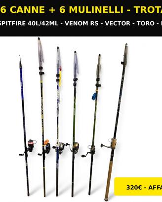 Lotto 6 Canne + 6 Mulinelli Trota Lago 4.00-4.70m