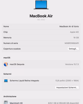 Mac Book Air 13’ 16GB 1TB
