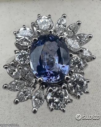 ANELLO ORO 18kt. CON DIAMANTI E ZAFFIRO CEYLON