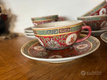 Set 6Tazze Tea Cinesi Wan Shou Wu Jiang Vintage