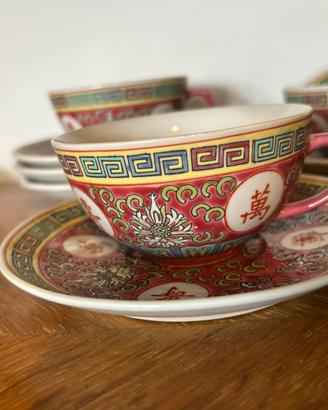 Set 6Tazze Tea Cinesi Wan Shou Wu Jiang Vintage
