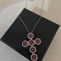 Collana croce in argento 925 con zirconi rosa