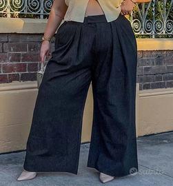 Pantaloni sartoriali gessati a gamba larga