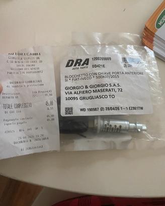 Blocchetto serratura con chiave anteriore Fiat