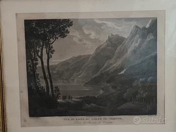 Originale Stampa incisione la veduta di trieste