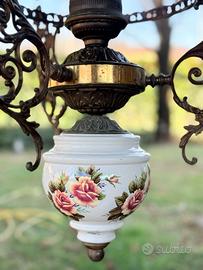 Lampadario Bronzo + Ceramica anni 40 -