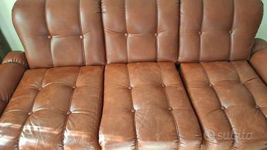Divano letto vintage 3 posti in pelle marrone