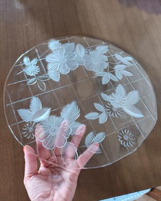 Centrotavola vetro lavorato floreale, piatto dolci